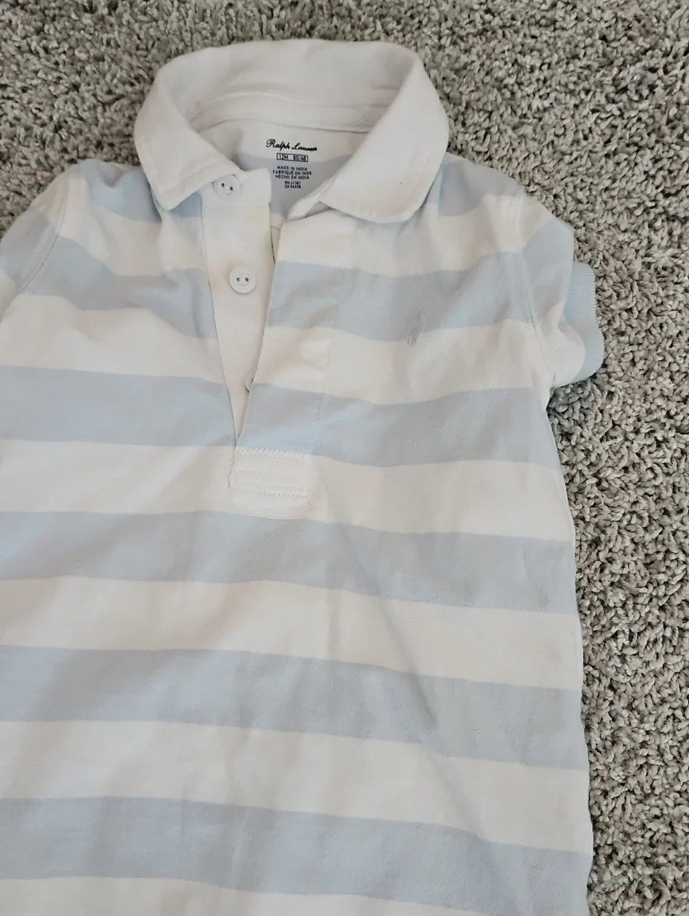 Ralph Lauren Baby Stripe Polo Shirt - Light Blue & White